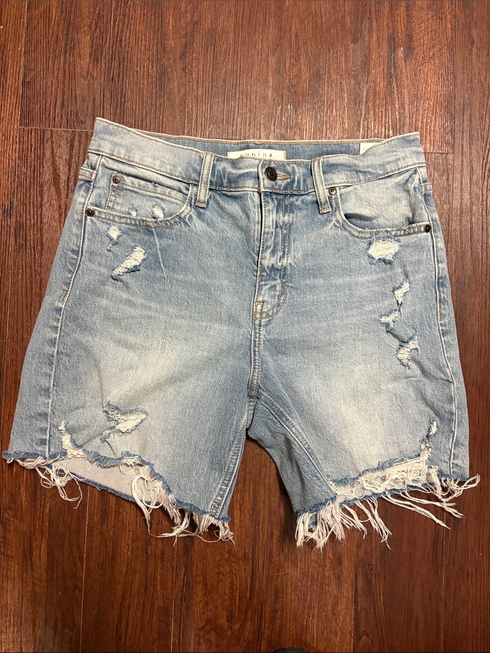 eunina Distressed Light Blue Denim Shorts